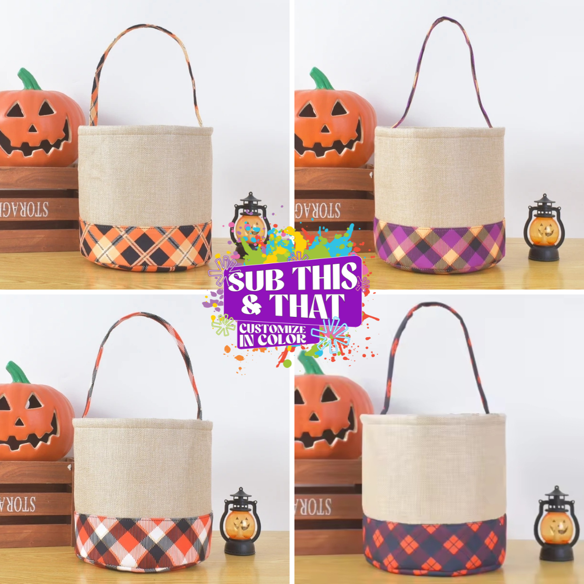 NON-SUBLIMATION Plaid Halloween Basket