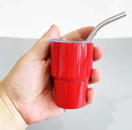 Sublimation 2oz Mini &quot;Shot Glass&quot; With Lid and Metal Straw