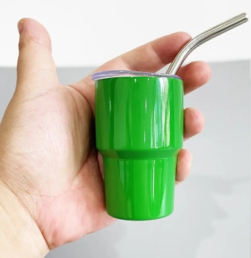 Sublimation 2oz Mini &quot;Shot Glass&quot; With Lid and Metal Straw
