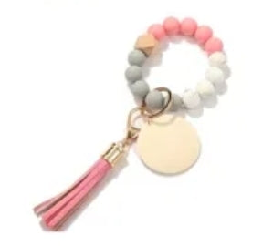 Sublimation Silicone Bead Bracelet / Keychain With Tassel &amp; Gift Bag