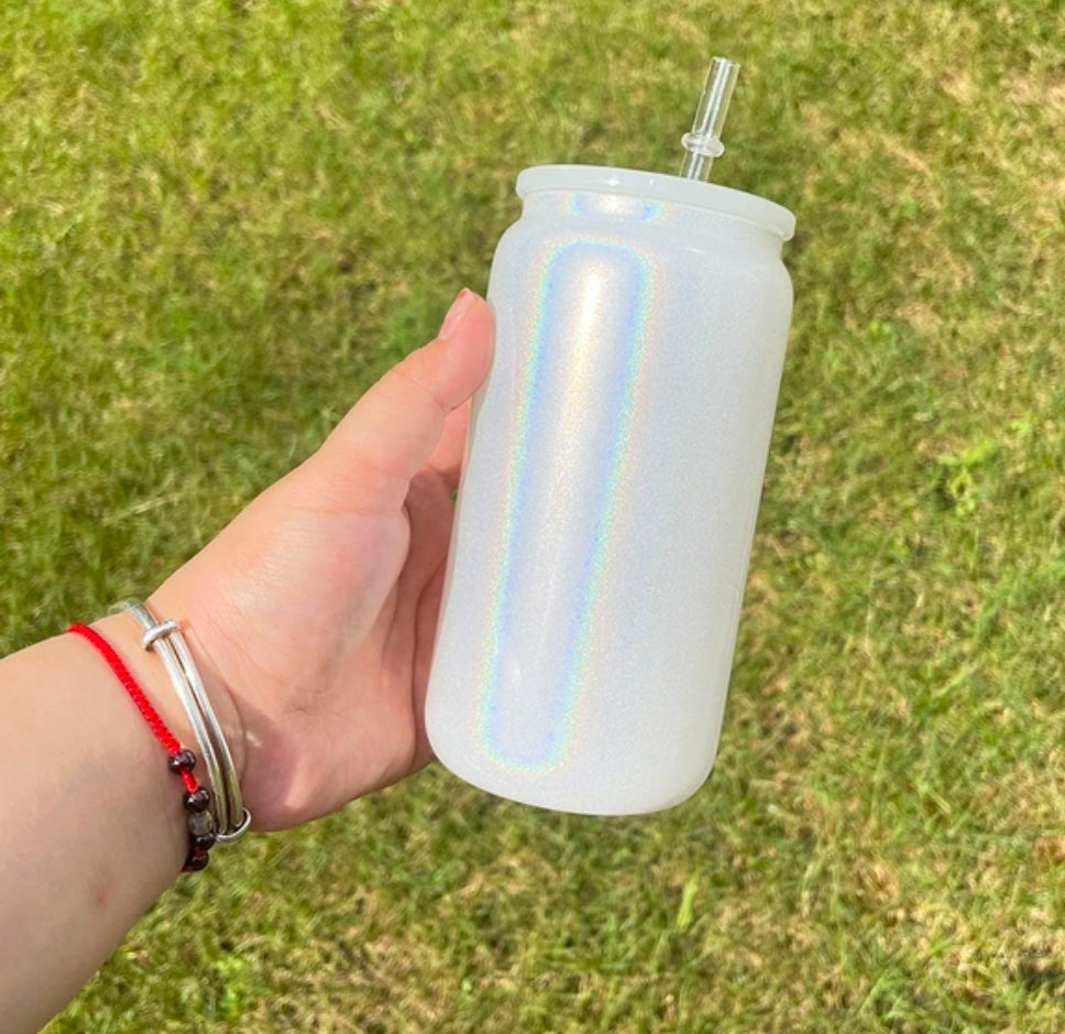 16oz Sublimation SHIMMER GLITTER Pastel Glass Tumbler With Colored Lid (Copy)