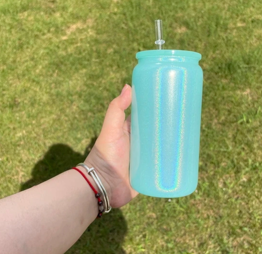 16oz Sublimation SHIMMER GLITTER Pastel Glass Tumbler With Colored Lid (Copy)