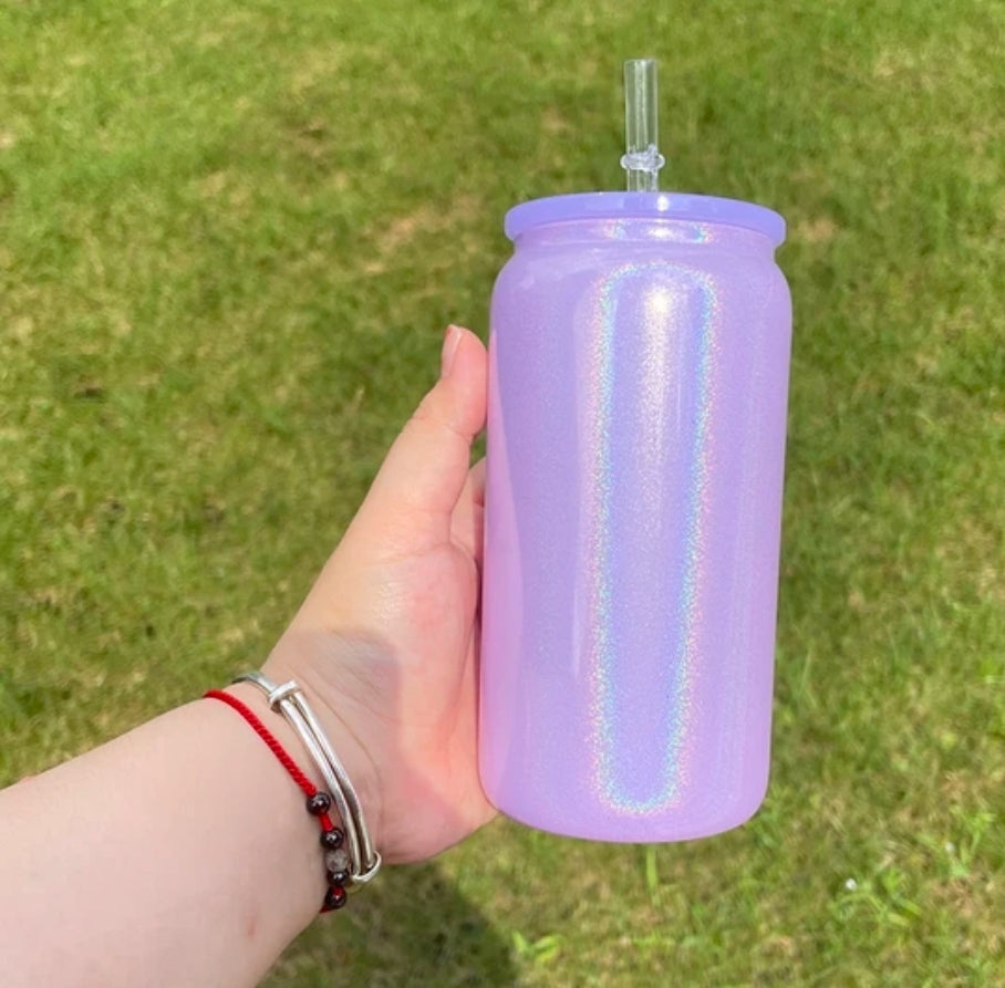 16oz Sublimation SHIMMER GLITTER Pastel Glass Tumbler With Colored Lid (Copy)