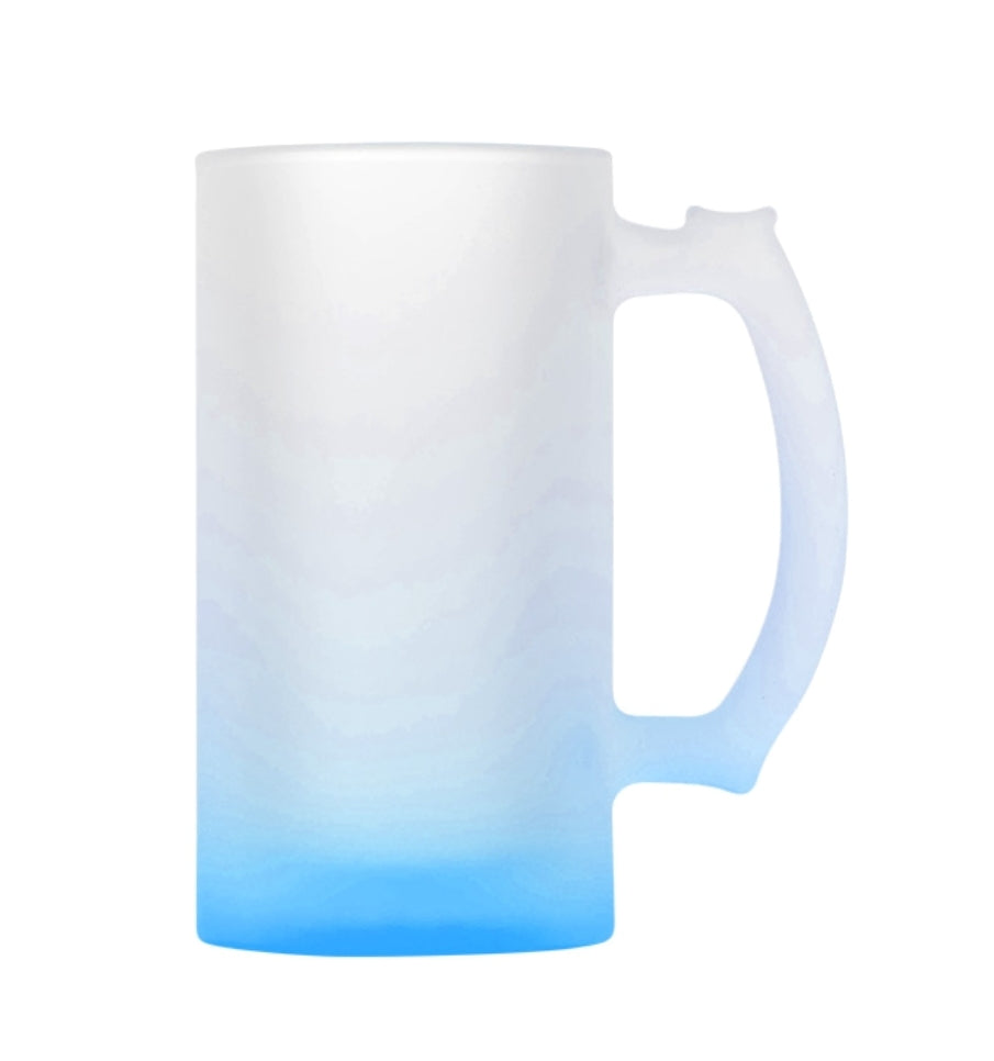 2 Pack Frosted Glass Beer Mugs - 16oz Bottom Gradient Red, Sublimation Printing Ready, Hand Wash Only