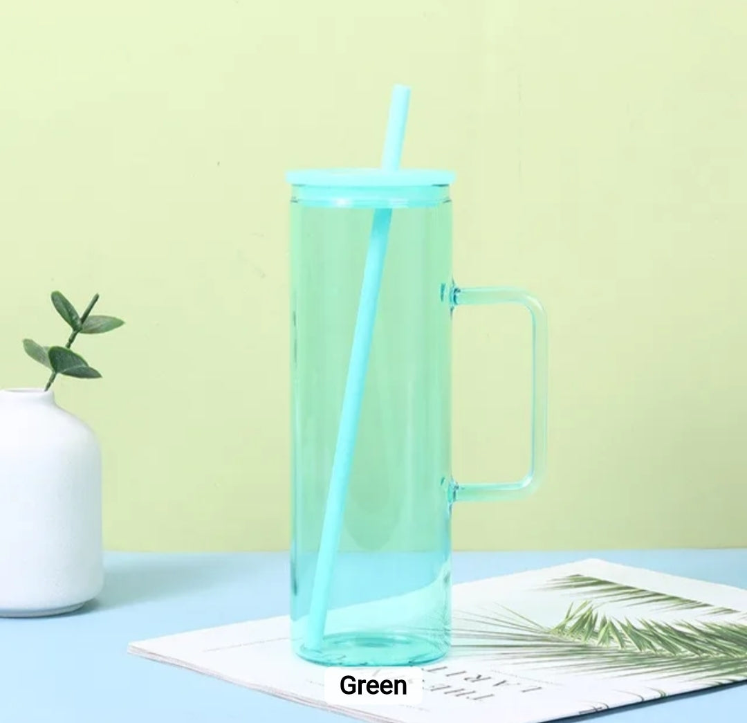 20oz Skinny Colored Glass Tumbler With Handle