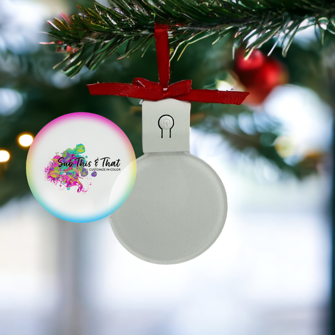 Sublimation Acrylic LED Light Up Color Changing Ornament With Random Holiday Gift Bag, Ribbon &amp; Tag