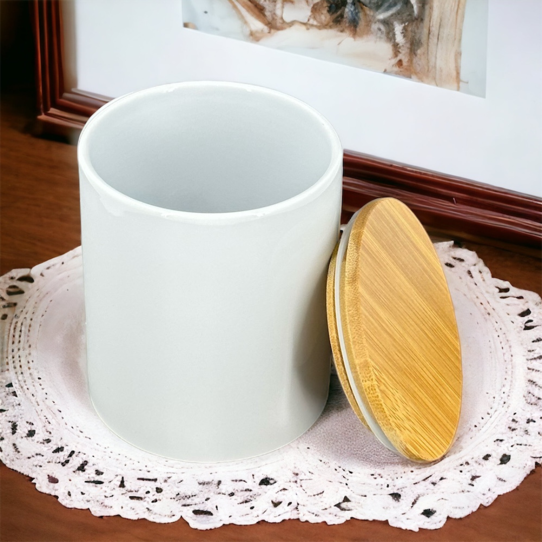 Sublimation Ceramic Canister with Solid Bamboo Lid