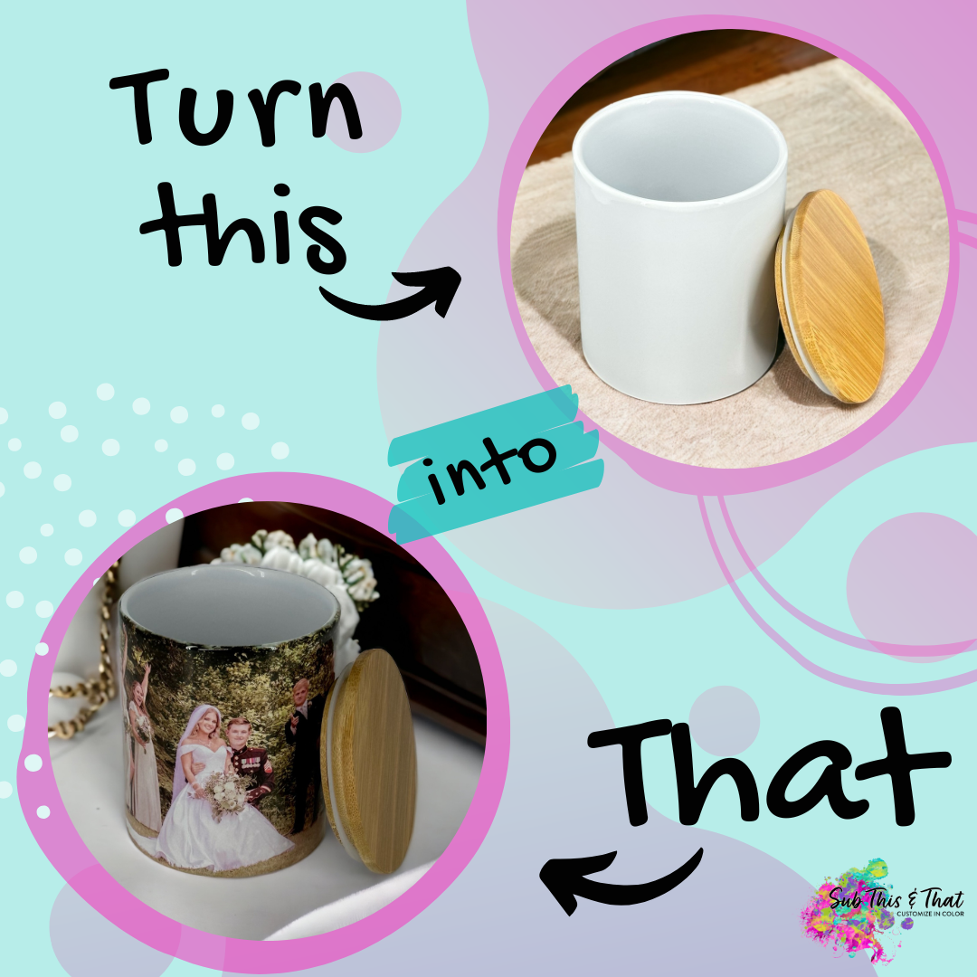 Sublimation Ceramic Canister with Solid Bamboo Lid