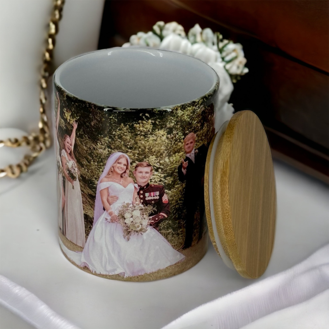 Sublimation Ceramic Canister with Solid Bamboo Lid