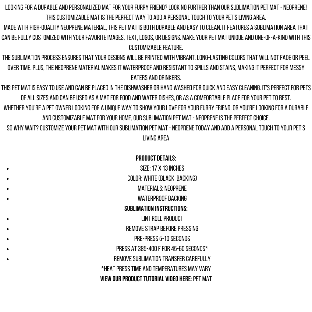 Sublimation Neoprene Pet Mat - 17x13 inch
