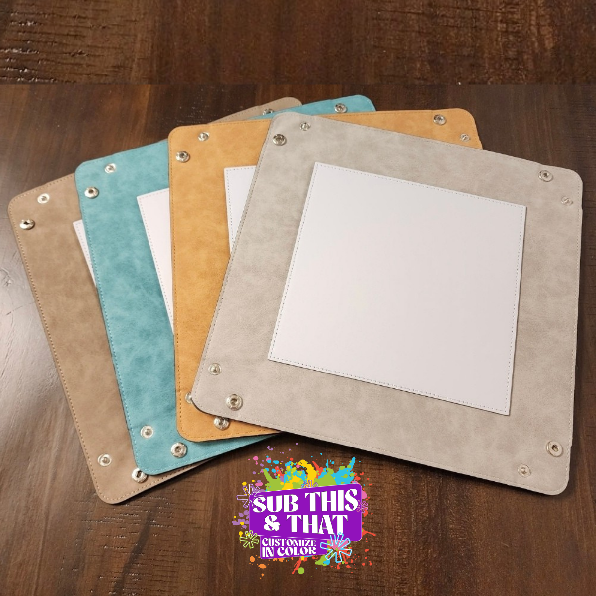 Large Sublimation Snap Catch All Tray - Faux Leather 11.5 x 11.5"