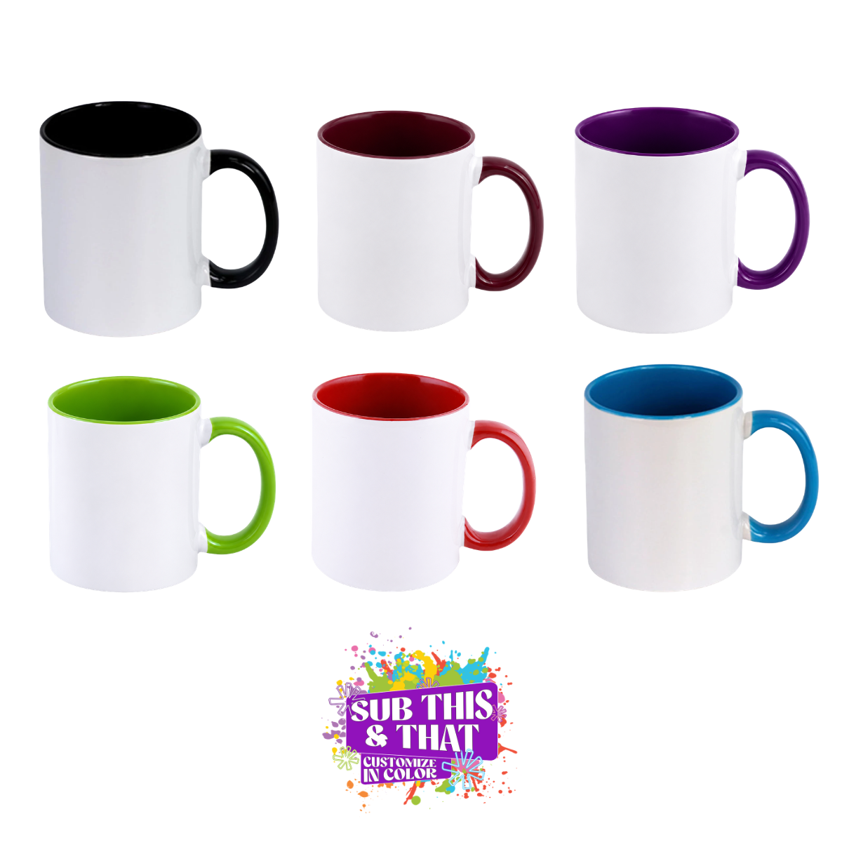 11oz Sublimation Ceramic Mug with Colored Rim & Handle