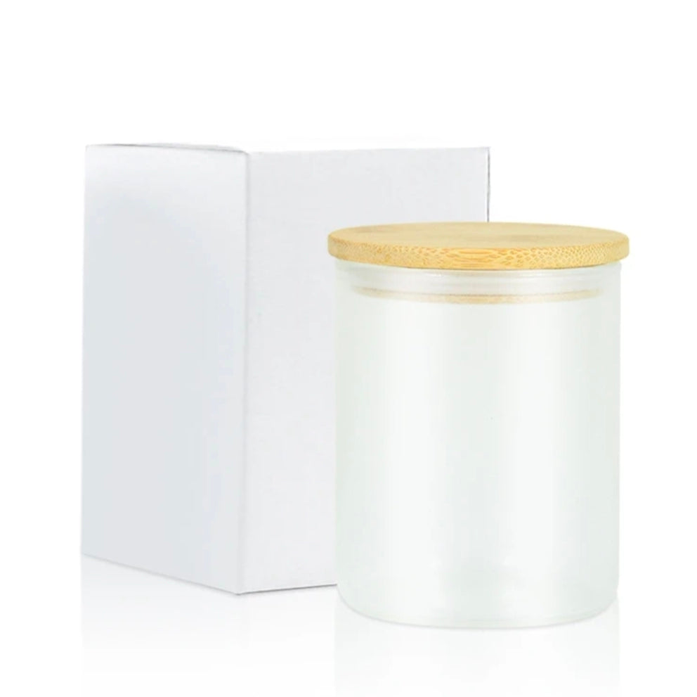 9oz Frosted Glass Candle Jar with Bamboo Lid