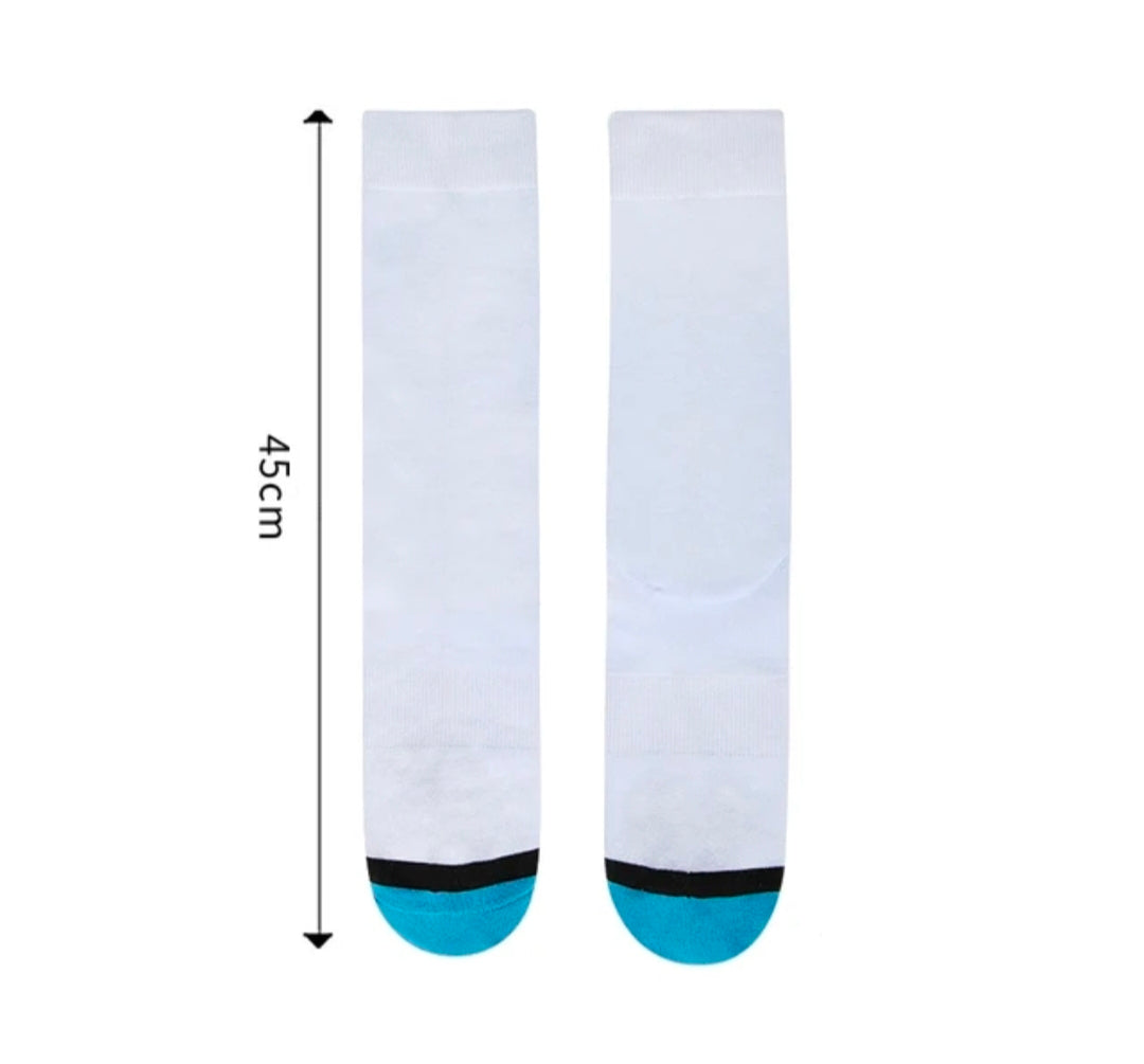 Sublimation Polyester 17.7"  Toe Socks – White with Colored Toe