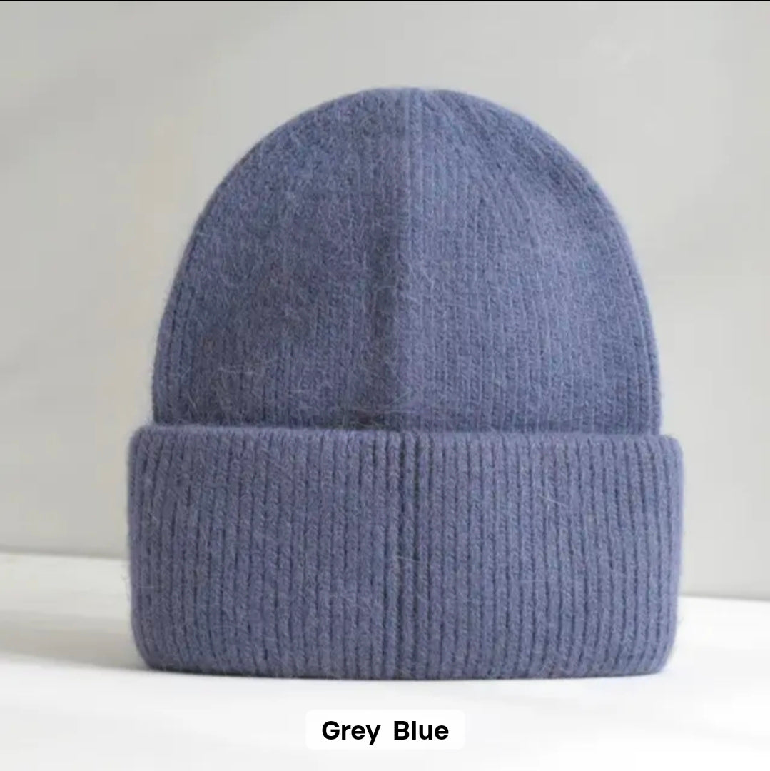 Angora Fur Beanie Hat with PU Leather Sublimation Patch