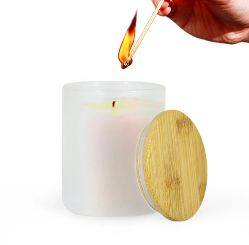 9oz Frosted Glass Candle Jar with Bamboo Lid