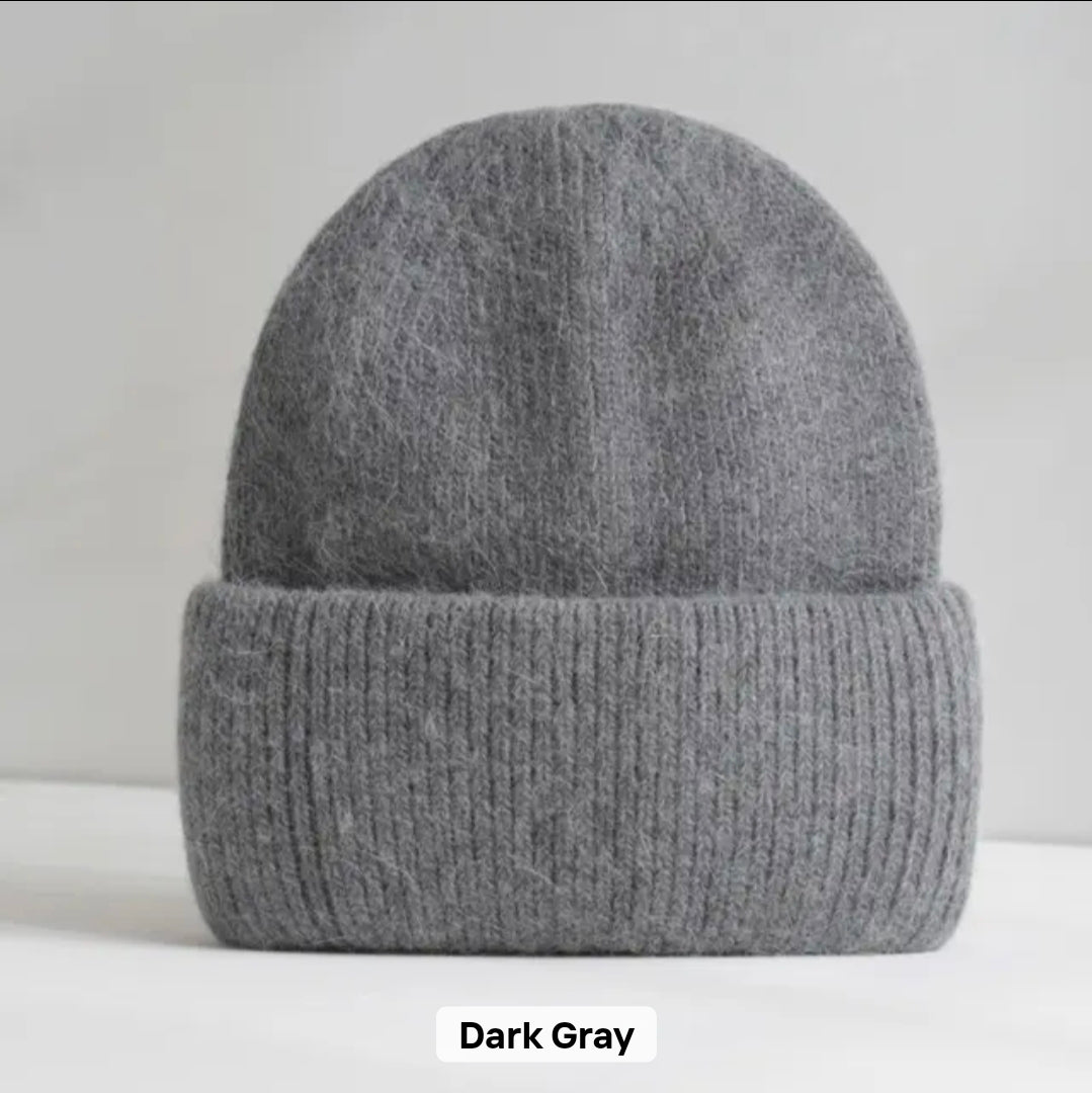 Angora Fur Beanie Hat with PU Leather Sublimation Patch