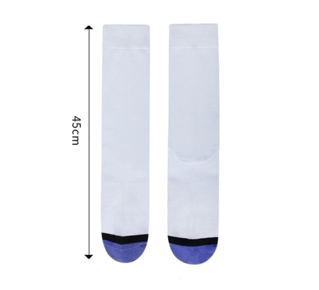 Sublimation Polyester 17.7"  Toe Socks – White with Colored Toe