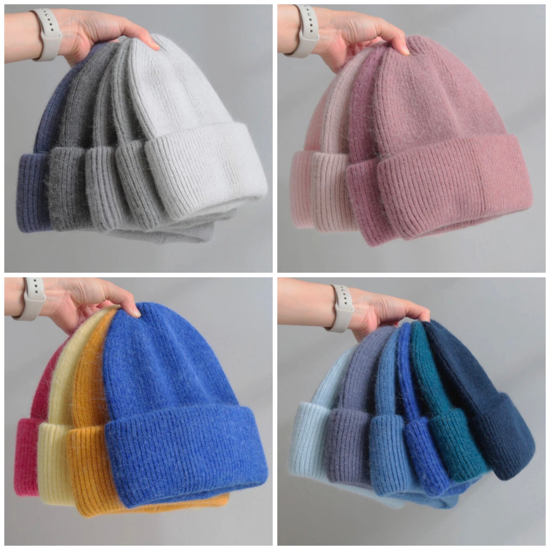 Angora Fur Beanie Hat with PU Leather Sublimation Patch
