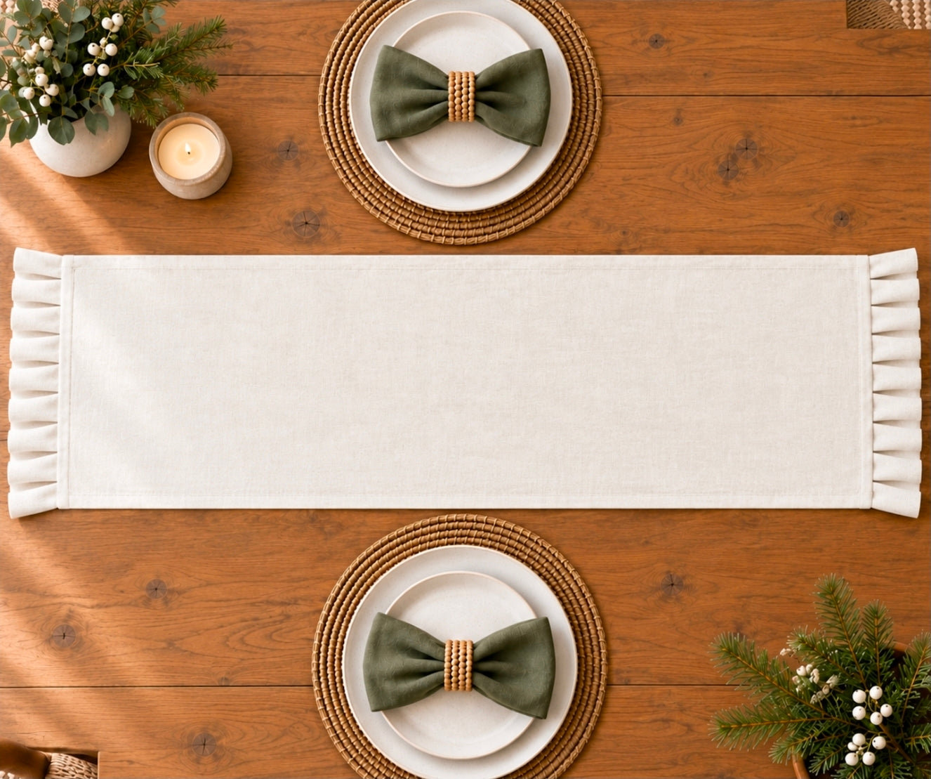70 x 13 Inch Cream Sublimation Table Runner with Ruffles | Polyester Table Runner Blank | Sublimation Table Décor