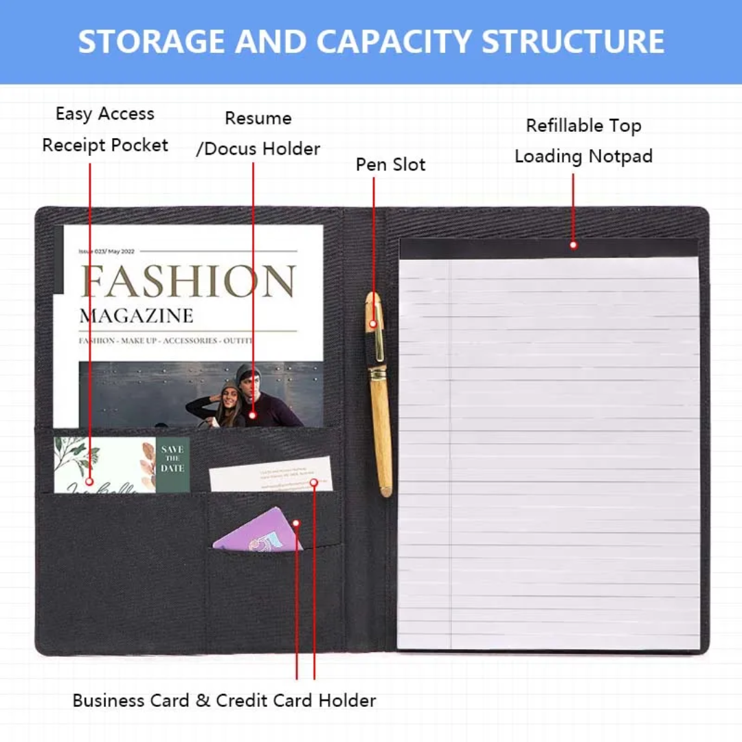 Sublimation Notebook Portfolio – Letter Size, Fabric, with Pad &amp; Storage Pockets