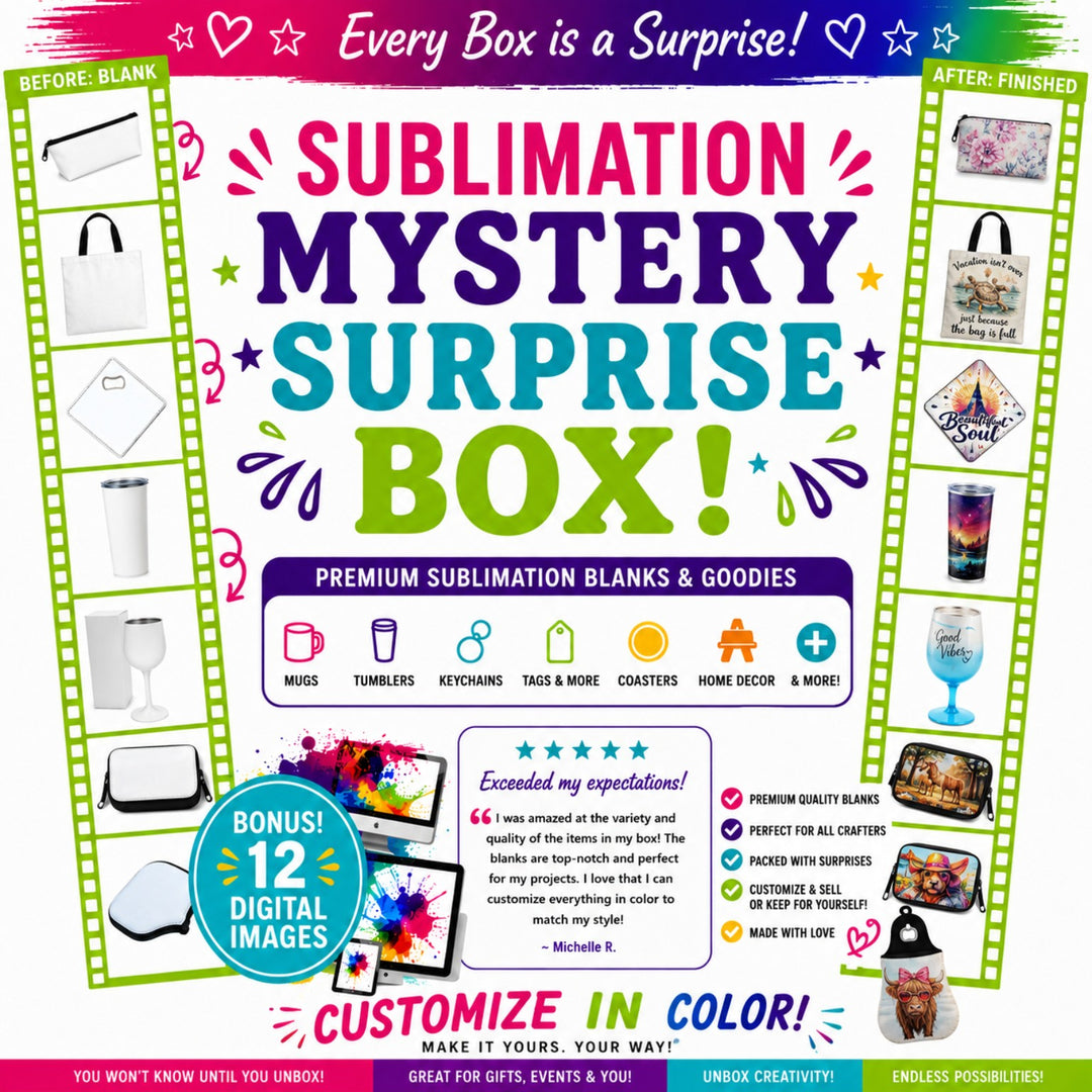 Sublimation Starter Blanks Box – Mystery Craft Box for Beginners & Small Businesses