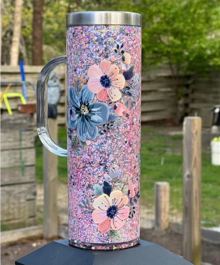 Sublimation 20oz Snow Globe Tumbler with Handle – Double Wall Glitter Cup for DIY Printing