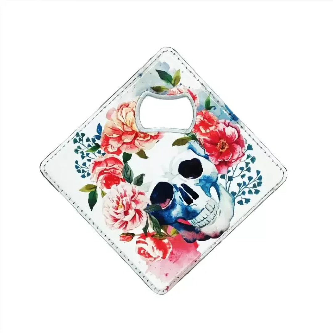 PU Leather Sublimation Bottle Opener Coaster With Gift Bag