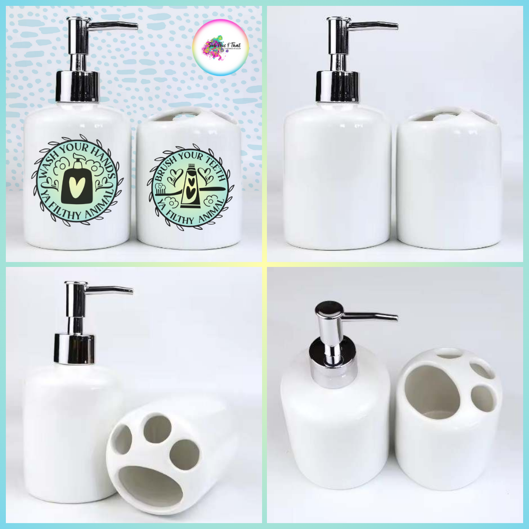 Sublimation Soap Dispenser & Toothbrush Holder 2pc Set