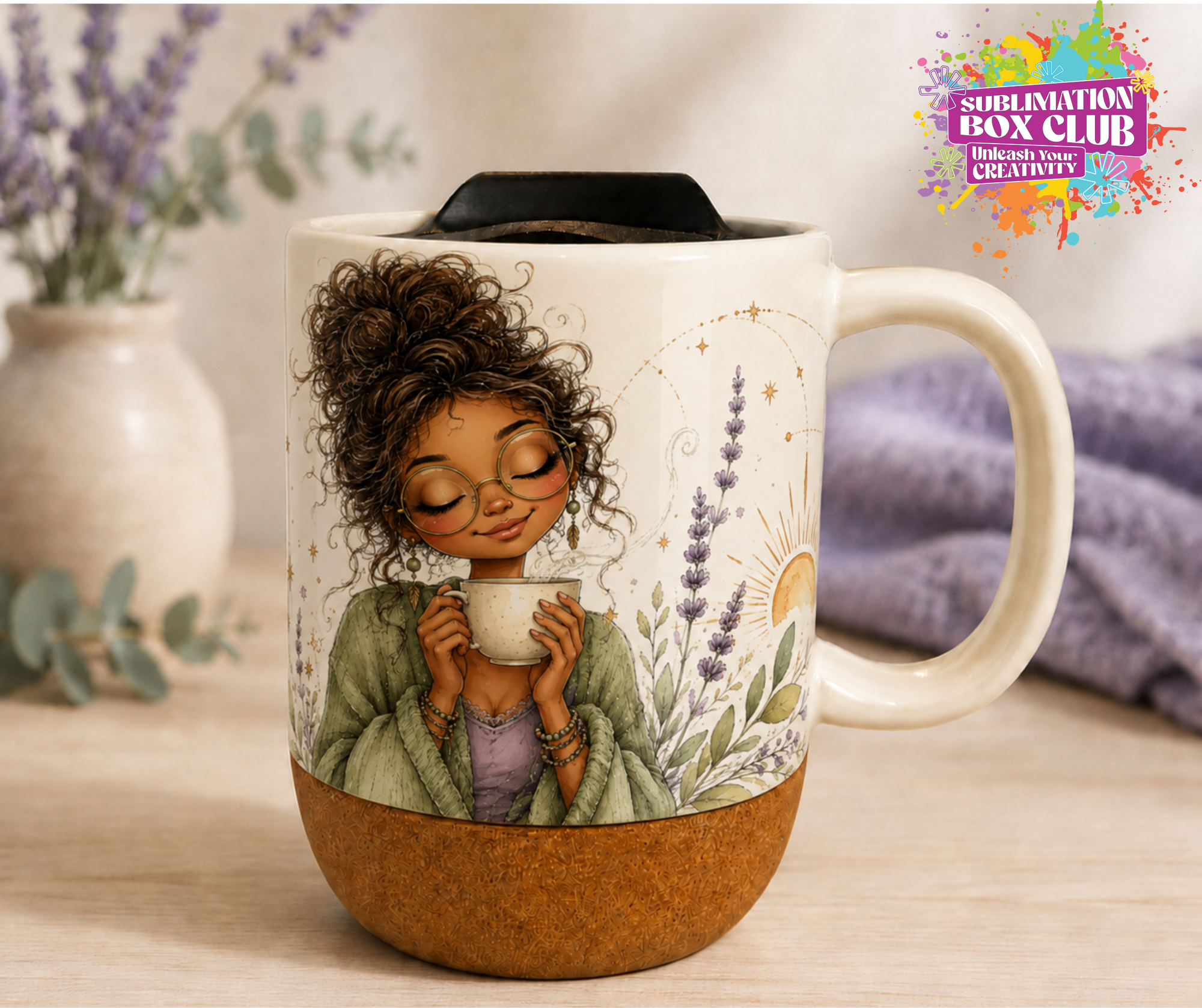 15 oz Ceramic Sublimation Mug with Removable Cork Bottom & Lid