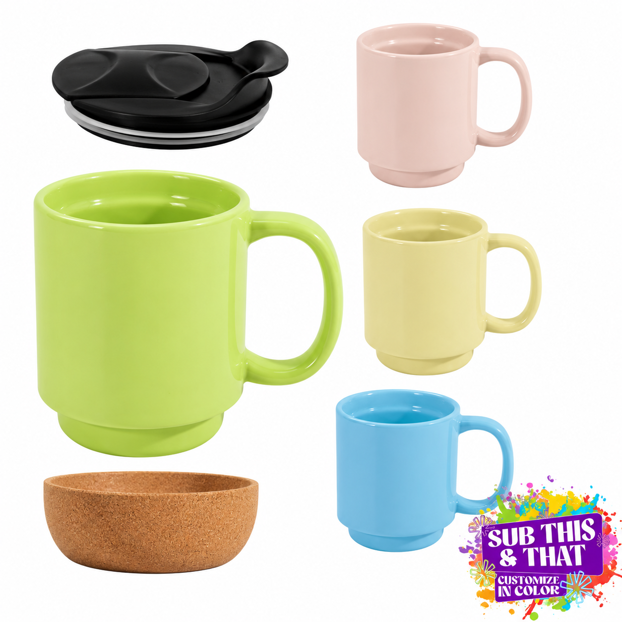 15 oz Ceramic Sublimation Mug with Removable Cork Bottom & Lid