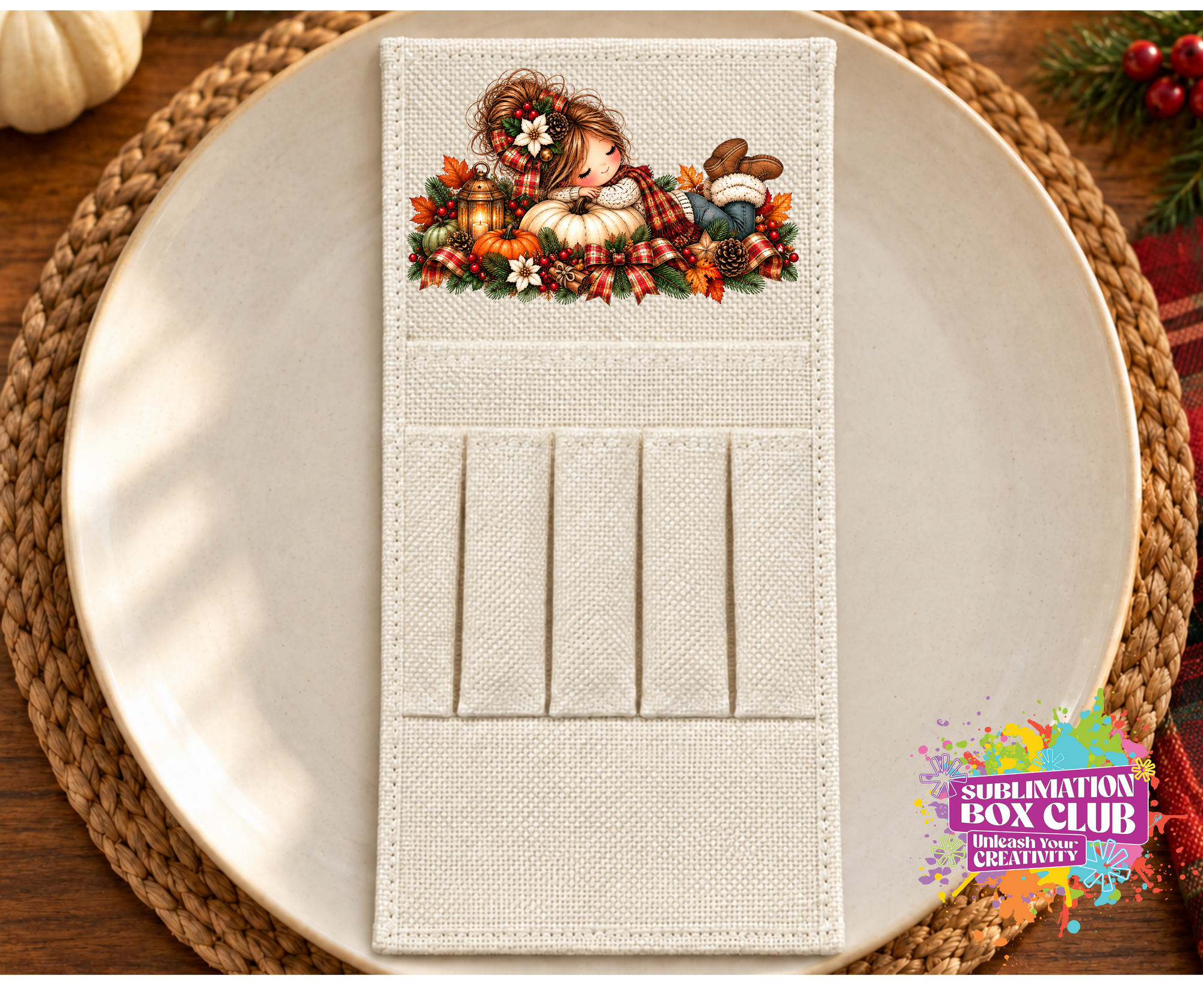 8.5 x 4 Inch Sublimation Polyester Cutlery Holder with Ruffles | Utensil Silverware Holder Blank | Table Setting Sublimation Blank