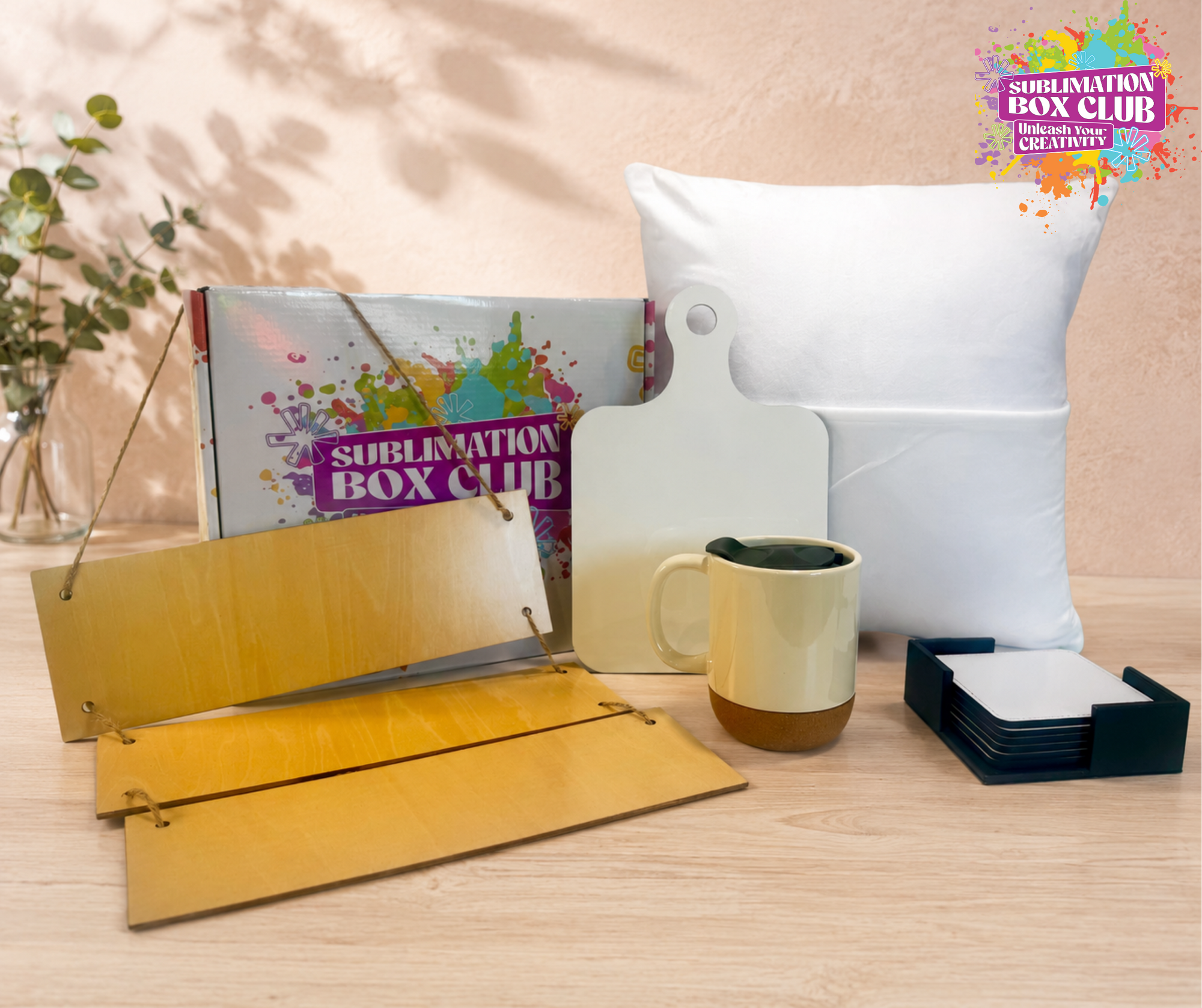 6-Piece PU Leather Sublimation Coaster Set with Holder