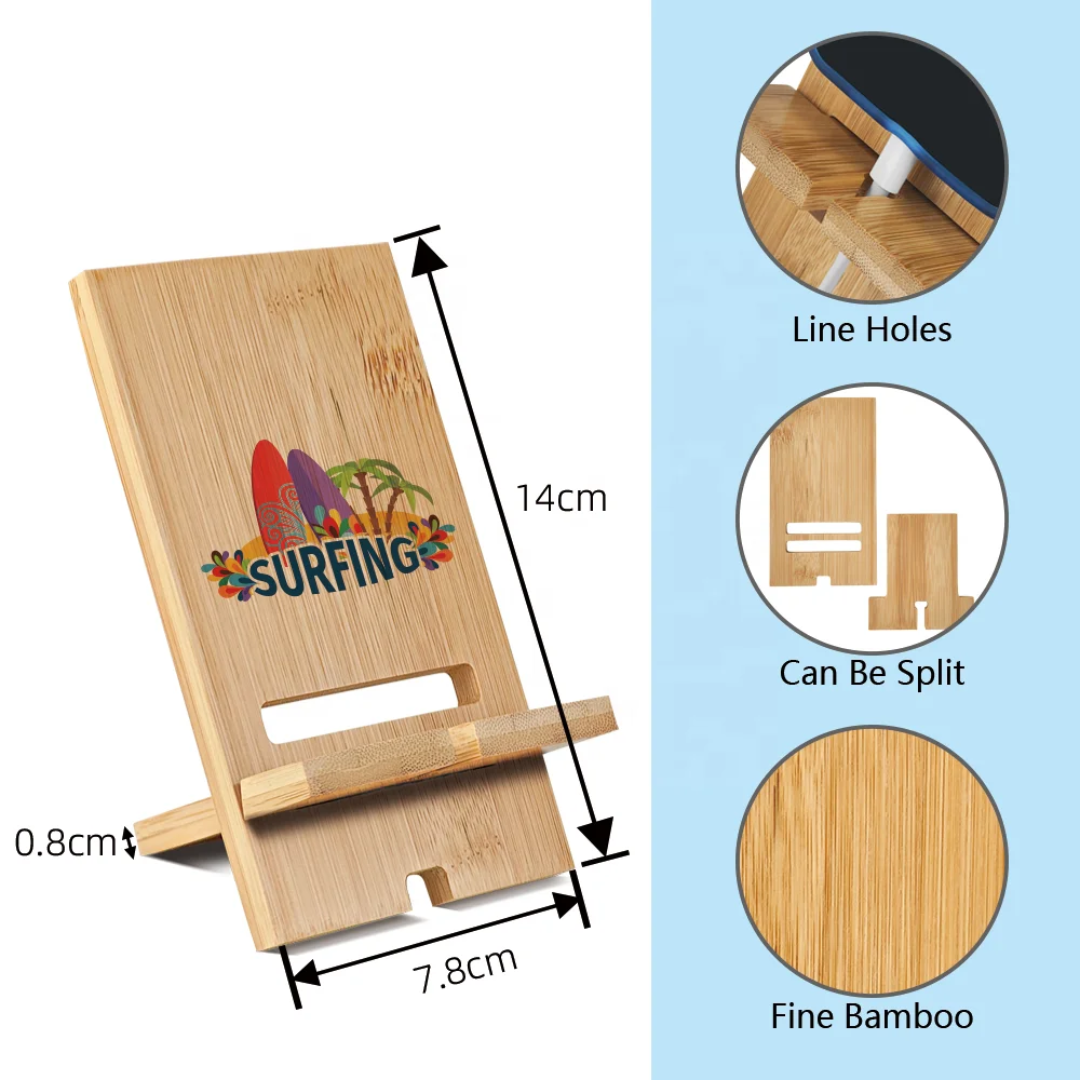 Sublimation Bamboo Mobile Phone Stand – Fits iPhone &amp; Android, 5.5&quot; x 3.6&quot;