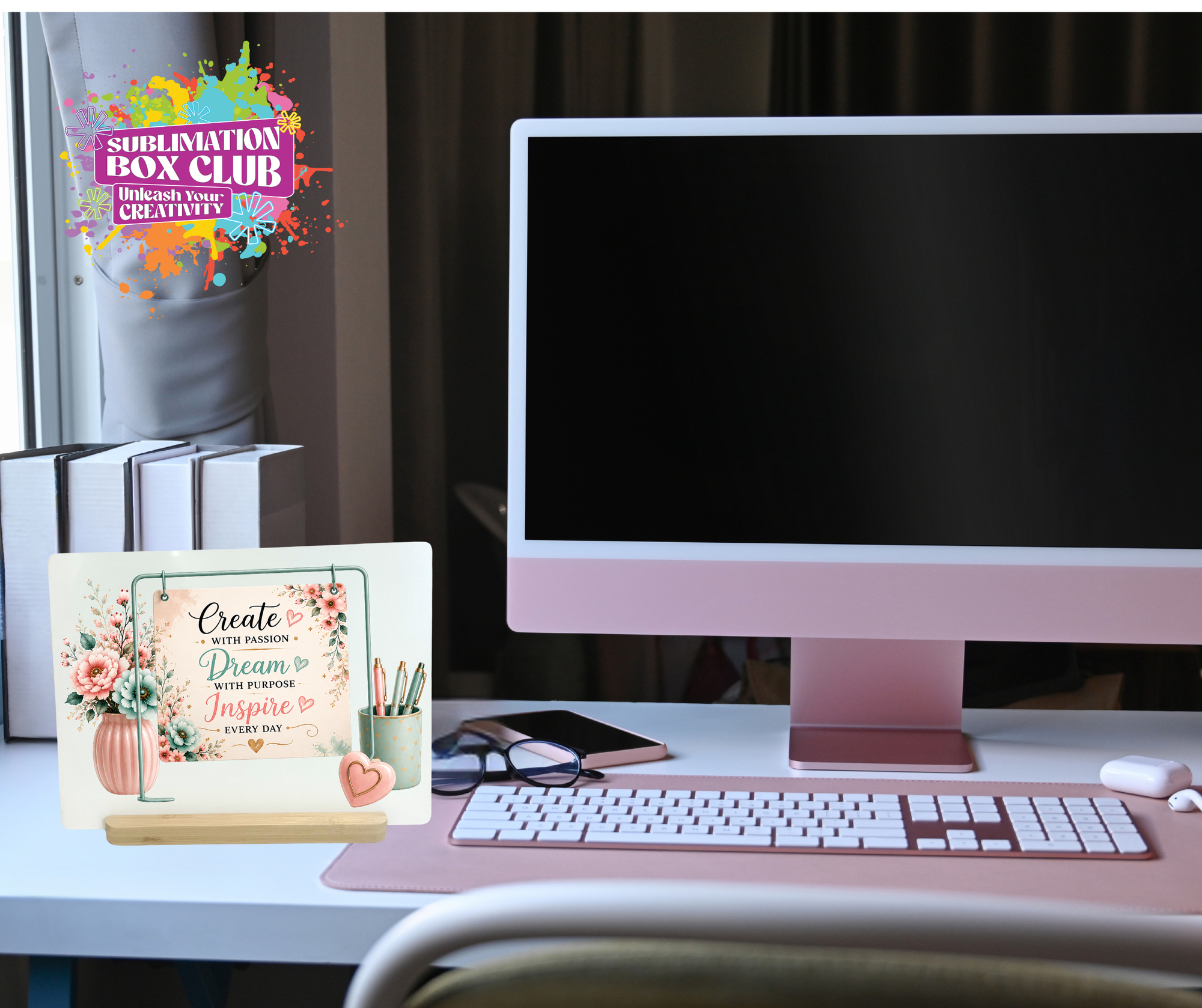 Sublimation Metal Desk Frame & Sign with Bamboo Base
