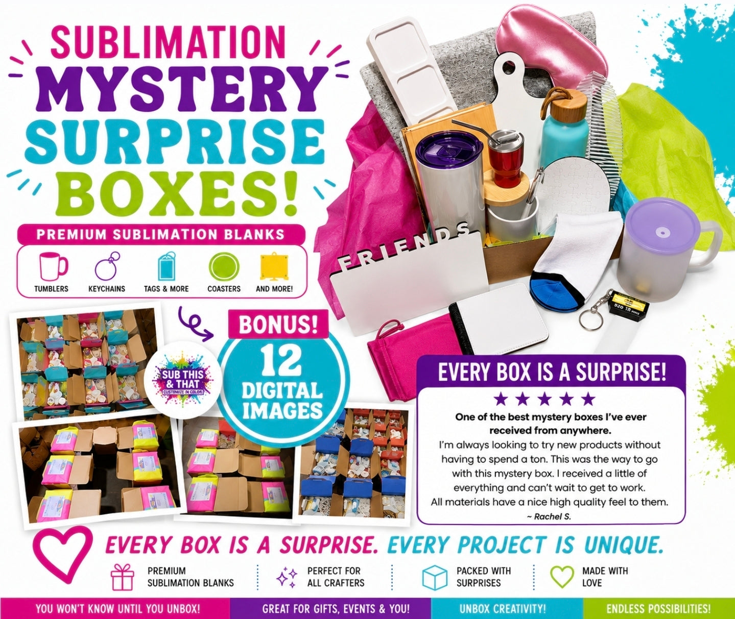 Sublimation Starter Blanks Box – Mystery Craft Box for Beginners & Small Businesses