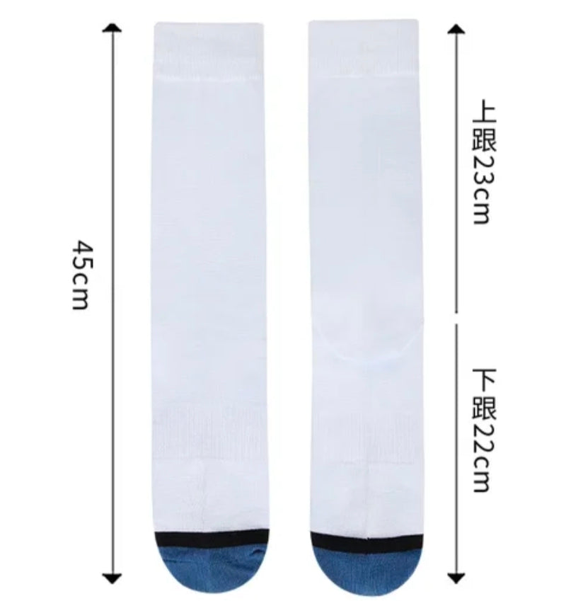 Sublimation Polyester 17.7"  Toe Socks – White with Colored Toe