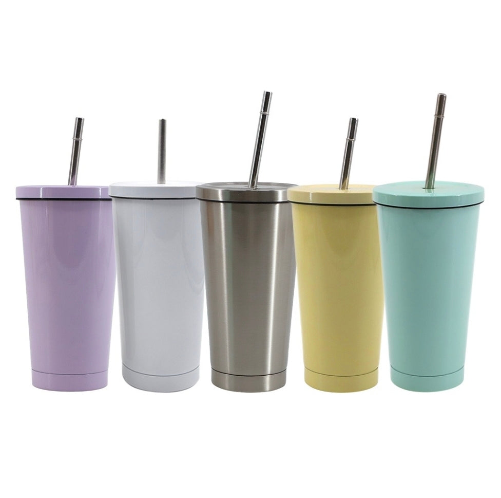 15oz Pastel Stainless Steel Sublimation Tumbler with Metal Straw