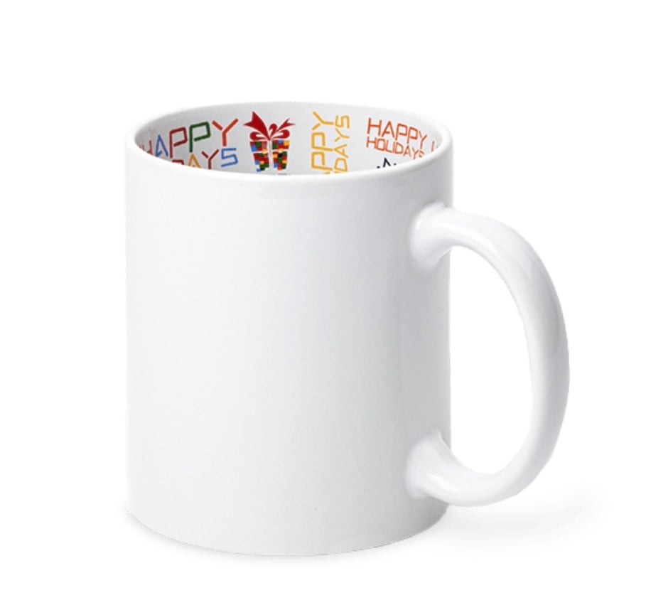 11oz Sublimation Ceramic Holiday Mug – White with Festive Interior Design + Gift Box