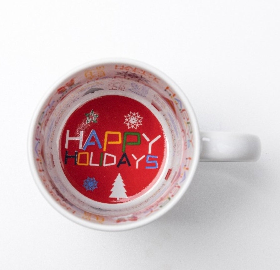 11oz Sublimation Ceramic Holiday Mug – White with Festive Interior Design + Gift Box