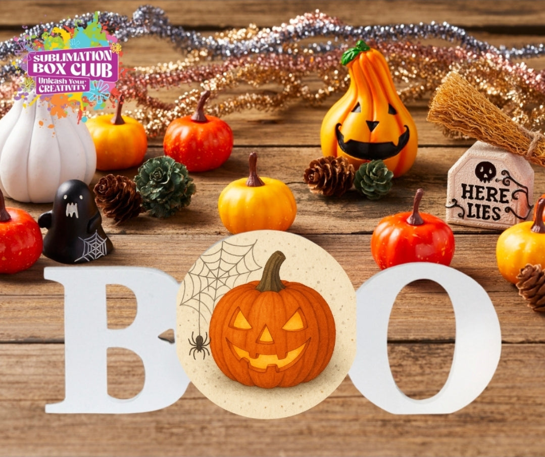 Sublimation White Wood “Boo” Sign with Metal Insert – 11.72" x 4.72"