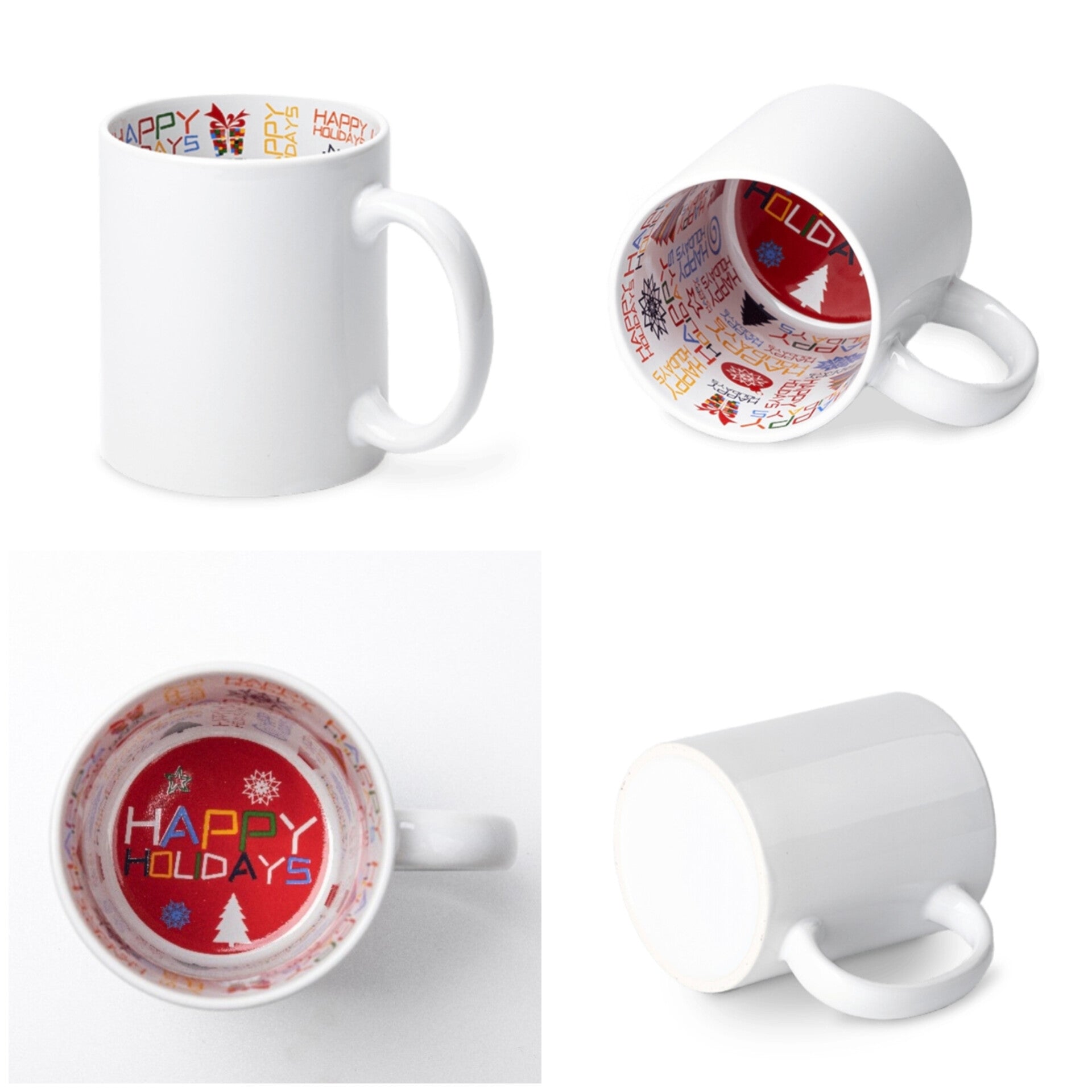 11oz Sublimation Ceramic Holiday Mug – White with Festive Interior Design + Gift Box