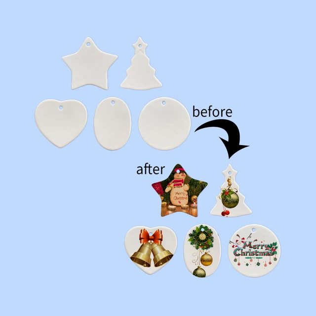 Ceramic Christmas Ornament With Random Holiday Gift Bag, Ribbon &amp; Tag