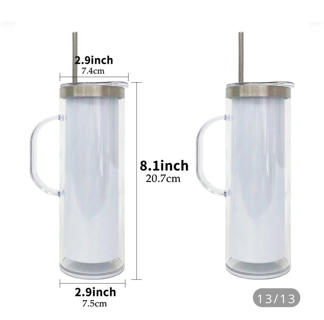 Sublimation 20oz Snow Globe Tumbler with Handle – Double Wall Glitter Cup for DIY Printing