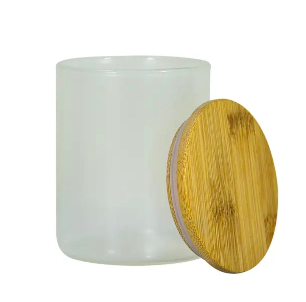 9oz Frosted Glass Candle Jar with Bamboo Lid