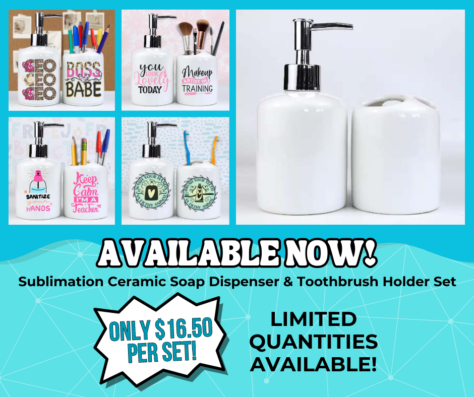 Sublimation Soap Dispenser &amp; Toothbrush Holder 2pc Set